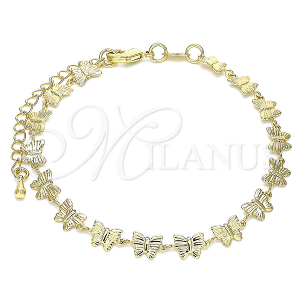 Pulsera Elegante 03.145.0013.08 Oro Laminado, Diseño de Mariposa, Pulido, Tono Dorado (06 MM Thickness, 8 Inches Length)