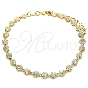 Tobillera Elegante 03.145.0014.10 Oro Laminado, Diseño de Corazón, Pulido, Tono Dorado (Grosor 06 MM, 10 Pulgadas de Largo)