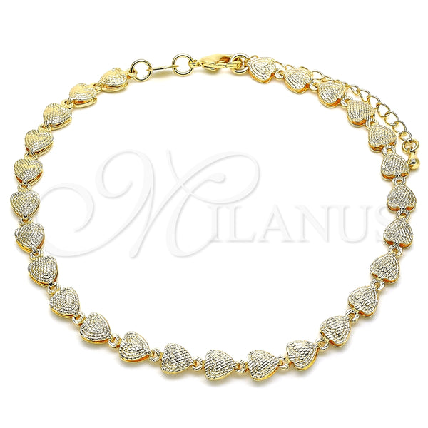 Tobillera Elegante 03.145.0014.10 Oro Laminado, Diseño de Corazón, Pulido, Tono Dorado (Grosor 06 MM, 10 Pulgadas de Largo)