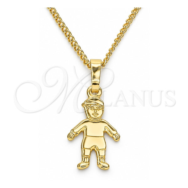 Collares con Dije 04.213.0194.20 Oro Laminado, Diseño de Niñito Pequeño, Pulido, Tono Dorado (Grosor 01 MM, 20 Pulgadas de Largo)