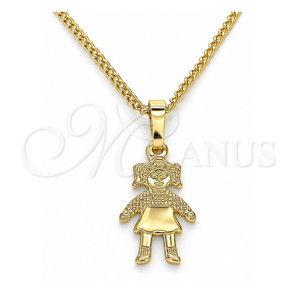 Collares con Dije 04.213.0195.20 Oro Laminado, Diseño de Niñita Pequeña, Pulido, Tono Dorado (Grosor 01 MM, 20 Pulgadas de Largo)