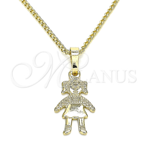 Collares con Dije 04.213.0195.20 Oro Laminado, Diseño de Niñita Pequeña, Pulido, Tono Dorado (01 MM Thickness, 20 Inches Length)