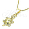 Collares con Dije 04.253.0011.20 Oro Laminado, Diseño de Tetera, con Blanca Micro Pave, Pulido, Tono Dorado (01 MM Thickness, 20 Inches Length)
