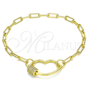 Pulsera Elegante 03.341.0070.07 Oro Laminado, Diseño de Labios, con Blanca Micro Pave, Pulido, Tono Dorado (04 MM Thickness, 7 Inches Length)