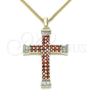 Collares con Dije 04.284.0023.1.20 Oro Laminado, Diseño de Cruz y Baguette, con Granate and Blanca Zirconia Cubica, Pulido, Tono Dorado (01 MM Thickness, 20 Inches Length)