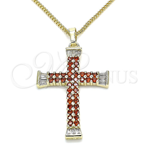 Collares con Dije 04.284.0023.1.20 Oro Laminado, Diseño de Cruz y Baguette, con Granate and Blanca Zirconia Cubica, Pulido, Tono Dorado (01 MM Thickness, 20 Inches Length)