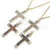 Collares con Dije 04.284.0023.1.20 Oro Laminado, Diseño de Cruz y Baguette, con Granate and Blanca Zirconia Cubica, Pulido, Tono Dorado (01 MM Thickness, 20 Inches Length)