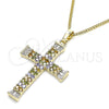 Collares con Dije 04.284.0023.3.20 Oro Laminado, Diseño de Cruz y Baguette, con Multicolor Micro Pave, Pulido, Tono Dorado (01 MM Thickness, 20 Inches Length)