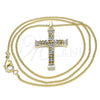 Collares con Dije 04.284.0023.3.20 Oro Laminado, Diseño de Cruz y Baguette, con Multicolor Micro Pave, Pulido, Tono Dorado (01 MM Thickness, 20 Inches Length)