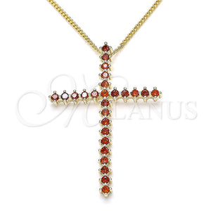 Collares con Dije 04.284.0024.1.20 Oro Laminado, Diseño de Cruz, con Granate Zirconia Cubica, Pulido, Tono Dorado (01 MM Thickness, 20 Inches Length)