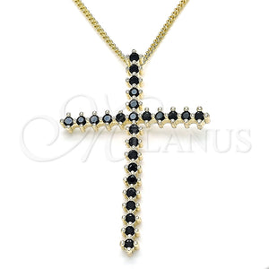 Collares con Dije 04.284.0024.2.20 Oro Laminado, Diseño de Cruz, con Negro Zirconia Cubica, Pulido, Tono Dorado (01 MM Thickness, 20 Inches Length)