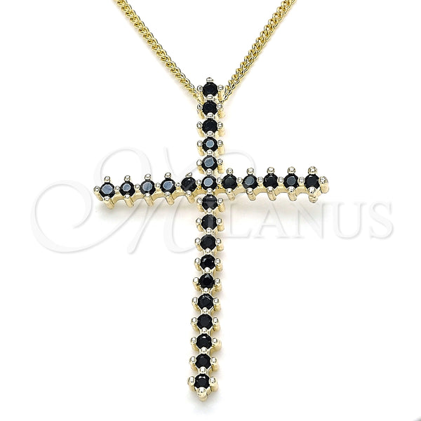 Collares con Dije 04.284.0024.2.20 Oro Laminado, Diseño de Cruz, con Negro Zirconia Cubica, Pulido, Tono Dorado (01 MM Thickness, 20 Inches Length)