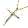 Collares con Dije 04.284.0024.3.18 Oro Laminado, Diseño de Cruz, con Multicolor Micro Pave, Pulido, Tono Dorado (01 MM Thickness, 18 Inches Length)