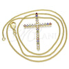 Collares con Dije 04.284.0024.3.18 Oro Laminado, Diseño de Cruz, con Multicolor Micro Pave, Pulido, Tono Dorado (01 MM Thickness, 18 Inches Length)