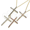 Collares con Dije 04.284.0024.3.18 Oro Laminado, Diseño de Cruz, con Multicolor Micro Pave, Pulido, Tono Dorado (01 MM Thickness, 18 Inches Length)