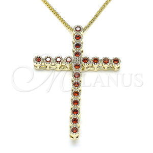 Collares con Dije 04.284.0025.1.20 Oro Laminado, Diseño de Cruz, con Granate Zirconia Cubica, Pulido, Tono Dorado (01 MM Thickness, 20 Inches Length)