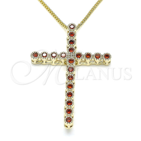 Collares con Dije 04.284.0025.1.20 Oro Laminado, Diseño de Cruz, con Granate Zirconia Cubica, Pulido, Tono Dorado (01 MM Thickness, 20 Inches Length)