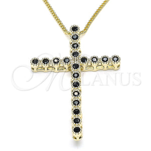 Collares con Dije 04.284.0025.2.20 Oro Laminado, Diseño de Cruz, con Negro Zirconia Cubica, Pulido, Tono Dorado (01 MM Thickness, 20 Inches Length)