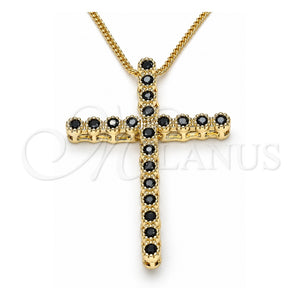 Collares con Dije 04.284.0025.2.20 Oro Laminado, Diseño de Cruz, con Zirconia Cubica Negro, Pulido, Tono Dorado (Grosor 01 MM, 20 Pulgadas de Largo)