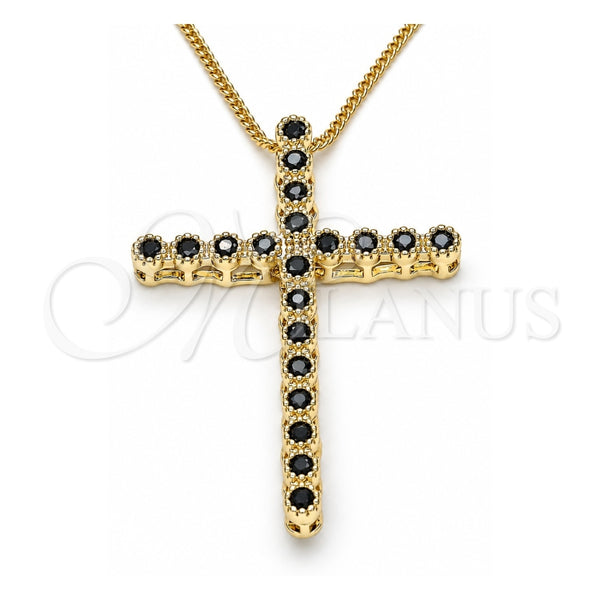 Collares con Dije 04.284.0025.2.20 Oro Laminado, Diseño de Cruz, con Zirconia Cubica Negro, Pulido, Tono Dorado (Grosor 01 MM, 20 Pulgadas de Largo)