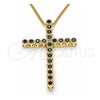Collares con Dije 04.284.0025.2.20 Oro Laminado, Diseño de Cruz, con Zirconia Cubica Negro, Pulido, Tono Dorado (Grosor 01 MM, 20 Pulgadas de Largo)
