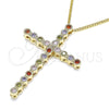 Collares con Dije 04.284.0025.3.20 Oro Laminado, Diseño de Cruz, con Multicolor Zirconia Cubica, Pulido, Tono Dorado (01 MM Thickness, 20 Inches Length)