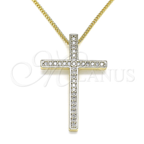 Collares con Dije 04.284.0026.18 Oro Laminado, Diseño de Cruz, con Blanca Zirconia Cubica, Pulido, Tono Dorado (01 MM Thickness, 18 Inches Length)