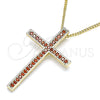Collares con Dije 04.284.0026.1.20 Oro Laminado, Diseño de Cruz, con Granate Zirconia Cubica, Pulido, Tono Dorado (01 MM Thickness, 20 Inches Length)