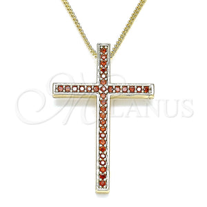 Collares con Dije 04.284.0026.1.20 Oro Laminado, Diseño de Cruz, con Granate Zirconia Cubica, Pulido, Tono Dorado (01 MM Thickness, 20 Inches Length)