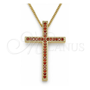 Collares con Dije 04.284.0026.1.20 Oro Laminado, Diseño de Cruz, con Granate Zirconia Cubica, Pulido, Tono Dorado (01 MM Thickness, 20 Inches Length)