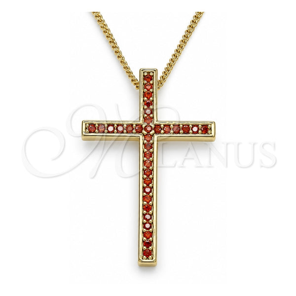 Collares con Dije 04.284.0026.1.20 Oro Laminado, Diseño de Cruz, con Granate Zirconia Cubica, Pulido, Tono Dorado (01 MM Thickness, 20 Inches Length)