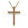 Collares con Dije 04.284.0026.1.20 Oro Laminado, Diseño de Cruz, con Granate Zirconia Cubica, Pulido, Tono Dorado (01 MM Thickness, 20 Inches Length)
