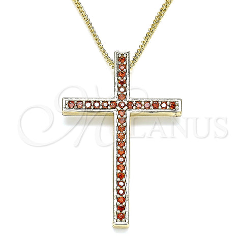 Collares con Dije 04.284.0026.1.20 Oro Laminado, Diseño de Cruz, con Granate Zirconia Cubica, Pulido, Tono Dorado (01 MM Thickness, 20 Inches Length)