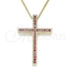 Collares con Dije 04.284.0026.1.20 Oro Laminado, Diseño de Cruz, con Granate Zirconia Cubica, Pulido, Tono Dorado (01 MM Thickness, 20 Inches Length)