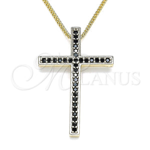 Collares con Dije 04.284.0026.2.20 Oro Laminado, Diseño de Cruz, con Negro Zirconia Cubica, Pulido, Tono Dorado (01 MM Thickness, 20 Inches Length)