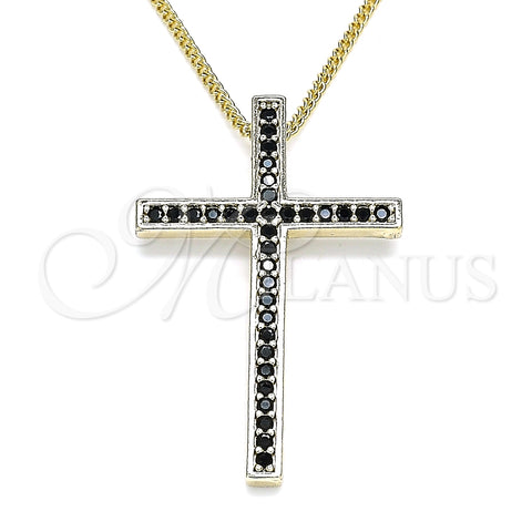 Collares con Dije 04.284.0026.2.20 Oro Laminado, Diseño de Cruz, con Negro Zirconia Cubica, Pulido, Tono Dorado (01 MM Thickness, 20 Inches Length)