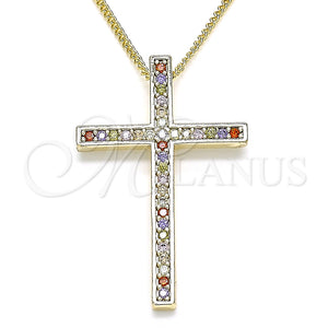 Collares con Dije 04.284.0026.3.20 Oro Laminado, Diseño de Cruz, con Multicolor Zirconia Cubica, Pulido, Tono Dorado (01 MM Thickness, 20 Inches Length)