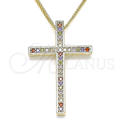 Collares con Dije 04.284.0026.3.20 Oro Laminado, Diseño de Cruz, con Multicolor Zirconia Cubica, Pulido, Tono Dorado (01 MM Thickness, 20 Inches Length)