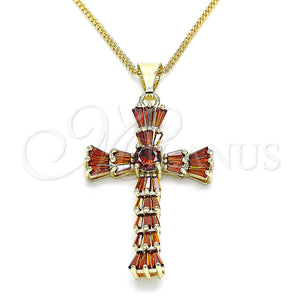 Collares con Dije 04.284.0027.1.20 Oro Laminado, Diseño de Cruz y Baguette, con Granate Zirconia Cubica, Pulido, Tono Dorado (01 MM Thickness, 20 Inches Length)