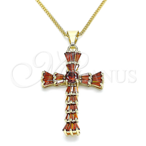 Collares con Dije 04.284.0027.1.20 Oro Laminado, Diseño de Cruz y Baguette, con Granate Zirconia Cubica, Pulido, Tono Dorado (01 MM Thickness, 20 Inches Length)