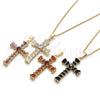 Collares con Dije 04.284.0027.1.20 Oro Laminado, Diseño de Cruz y Baguette, con Zirconia Cubica Granate, Pulido, Tono Dorado (Grosor 01 MM, 20 Pulgadas de Largo)