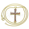 Collares con Dije 04.284.0027.3.18 Oro Laminado, Diseño de Cruz y Baguette, con Multicolor Zirconia Cubica, Pulido, Tono Dorado (01 MM Thickness, 18 Inches Length)
