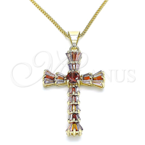 Collares con Dije 04.284.0027.3.18 Oro Laminado, Diseño de Cruz y Baguette, con Multicolor Zirconia Cubica, Pulido, Tono Dorado (01 MM Thickness, 18 Inches Length)
