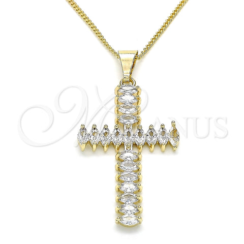 Collares con Dije 04.284.0028.18 Oro Laminado, Diseño de Cruz, con Blanca Zirconia Cubica, Pulido, Tono Dorado (01 MM Thickness, 18 Inches Length)
