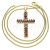Collares con Dije 04.284.0028.1.20 Oro Laminado, Diseño de Cruz, con Granate Zirconia Cubica, Pulido, Tono Dorado (01 MM Thickness, 20 Inches Length)
