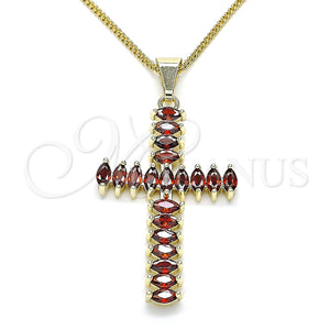 Collares con Dije 04.284.0028.1.20 Oro Laminado, Diseño de Cruz, con Granate Zirconia Cubica, Pulido, Tono Dorado (01 MM Thickness, 20 Inches Length)
