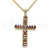 Collares con Dije 04.284.0028.1.20 Oro Laminado, Diseño de Cruz, con Granate Zirconia Cubica, Pulido, Tono Dorado (01 MM Thickness, 20 Inches Length)