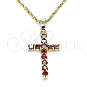 Collares con Dije 04.284.0029.1.20 Oro Laminado, Diseño de Cruz, con Granate Zirconia Cubica, Pulido, Tono Dorado (01 MM Thickness, 20 Inches Length)