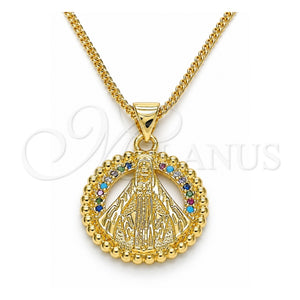 Collares con Dije 04.341.0058.20 Oro Laminado, Diseño de Caridad del Cobre, con Micro Pave Multicolor, Pulido, Tono Dorado (Grosor 01 MM, 20 Pulgadas de Largo)