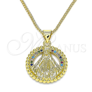Collares con Dije 04.341.0058.20 Oro Laminado, Diseño de Caridad del Cobre, con Multicolor Micro Pave, Pulido, Tono Dorado (01 MM Thickness, 20 Inches Length)